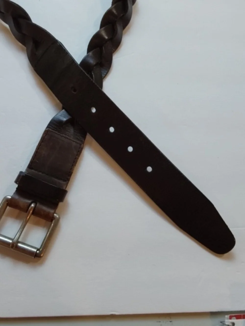 Talbots| Womens Dark Brown Premium Leather Woven Belt Silver Roll Buckle Xs - S
